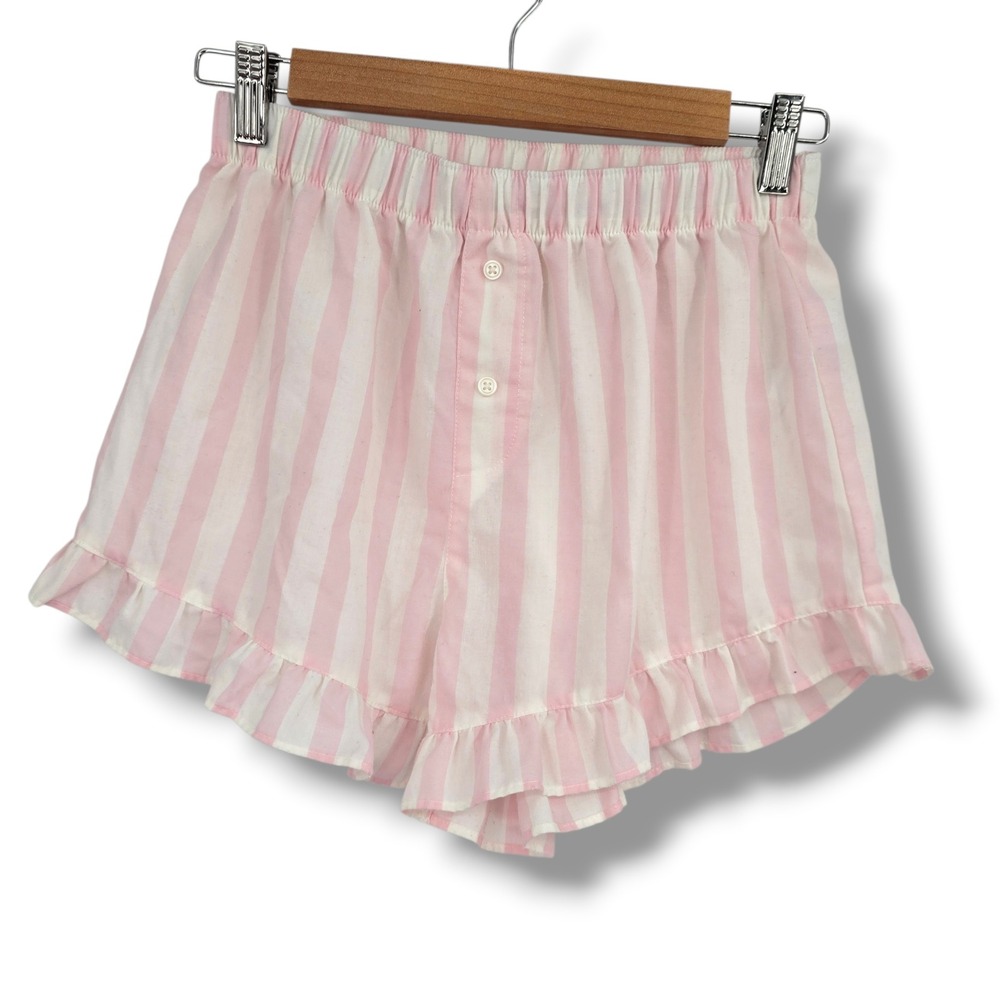 Crewcuts Girls Pink White Striped Ruffle‎ Pajama Shorts Size XL 12-14 Loungewear